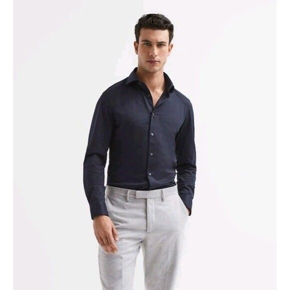 REISS Men's Nate Cutaway Jersey Slim Fit Shirt Long Sleeve Button Front Size XL - Picture 1 of 10